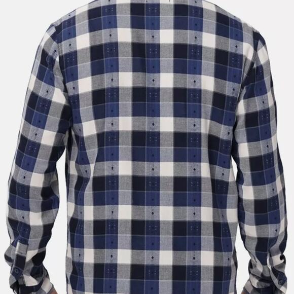 FRYE Jacquard Flannel Button-Down Shirt Deep Night Sky Plaid Men's Medium NWT - Picture 5 of 8